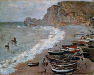 Claude Monet - The Beach and Cliffs of Amont at Etretat 1883
