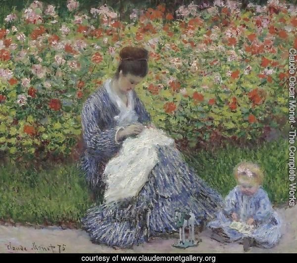 Camille Monet and a child in the artists garden in Argenteuil 1875