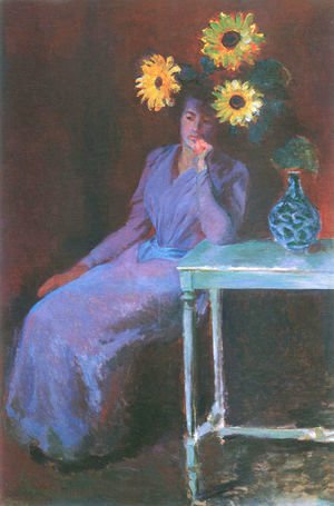 Claude Monet - Portrait of Suzanne Hoschede with Sunflowers