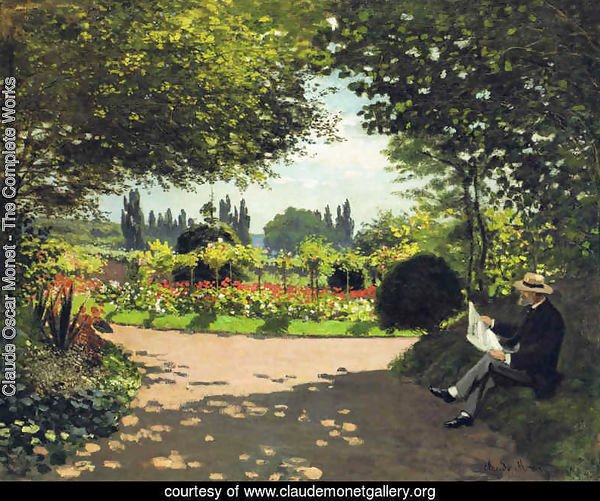 Adolphe Monet Reading in the Garden