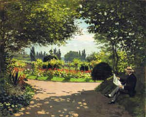Adolphe Monet Reading in the Garden