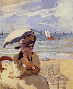 Claude Monet - Camille Sitting On The Beach At Trouville