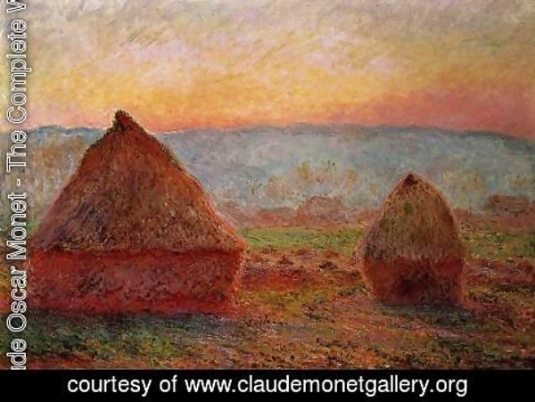 Claude Monet - Grainstacks At Giverny  Sunset