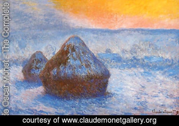 Claude Monet - Grainstacks At Sunset  Snow Effect