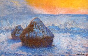 Claude Monet - Grainstacks At Sunset  Snow Effect