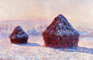 Claude Monet - Grainstacks In The Morning  Snow Effect