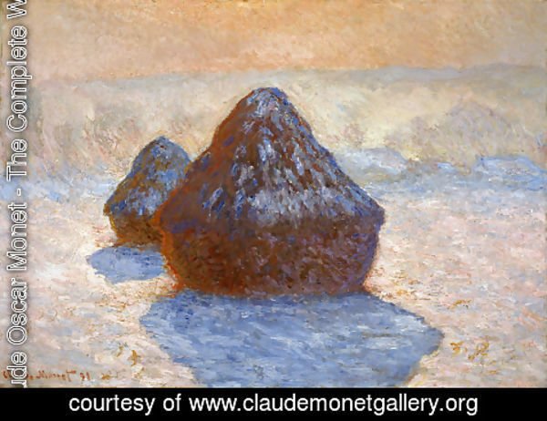 Claude Monet - Grainstacks  White Frost Effect
