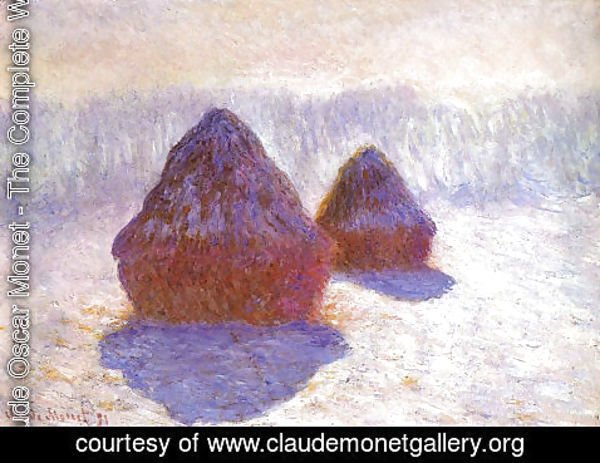 Claude Monet - Grainstacks  White Frost Effect By Monet Aka Grainstacks  In Snowy Effect By Monet