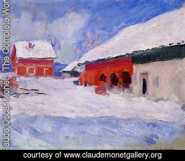 Claude Monet - Red Houses At Bjornegaard In The Snow  Norway