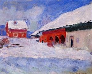 Claude Monet - Red Houses At Bjornegaard In The Snow  Norway