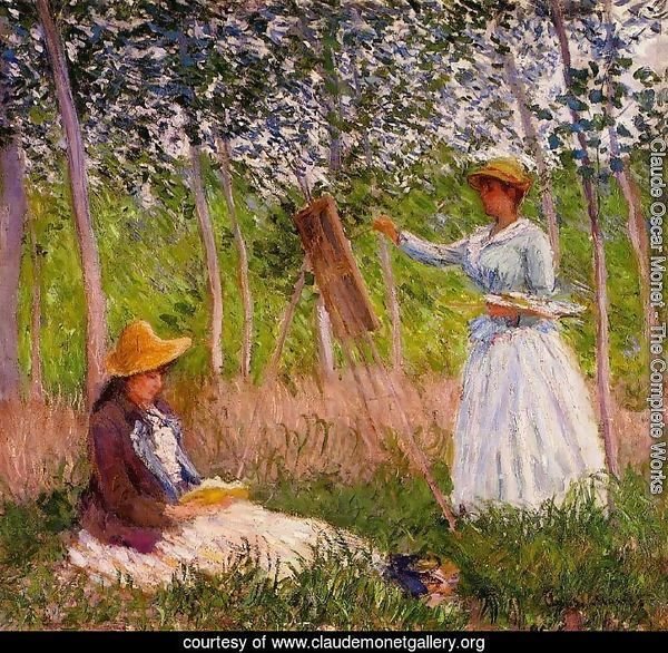 Suzanne Reading And Blanche Painting By The Marsh At Giverny