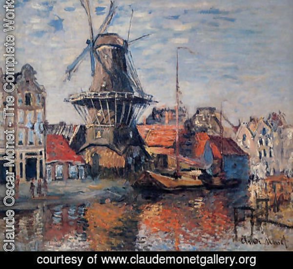 Claude Monet - The Windmill On The Onbekende Canal  Amsterdam