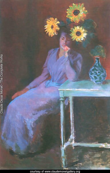 Portrait of Suzanne Hoschede with Sunflowers