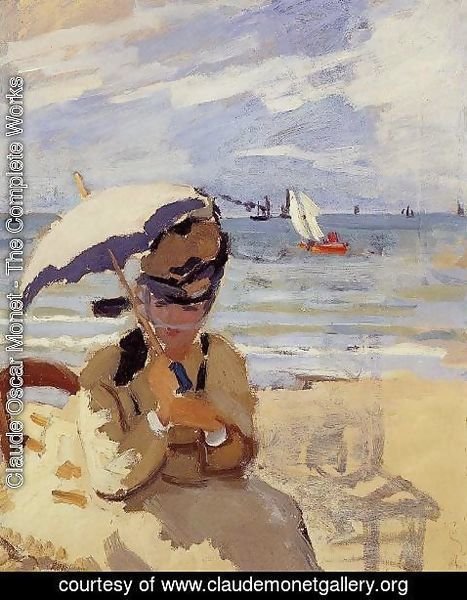 Claude Monet - Camille Sitting On The Beach At Trouville