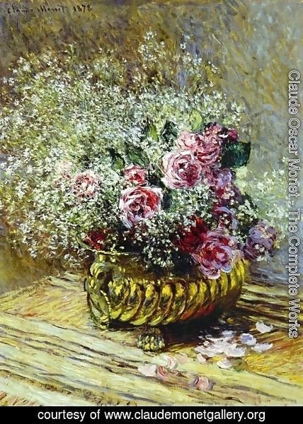 Claude Monet - Flowers In A Pot Aka Roses And Babys Breath