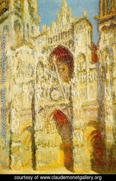 Claude Monet - Rouen Cathedral: The Portal and the Saint-Romain Tower in Full Sun, Harmony in Blue and Gold